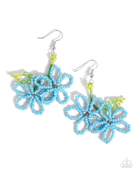 Beaded Blooms - Blue & Yellow Seed Bead Flower Earring Paparazzi E1946