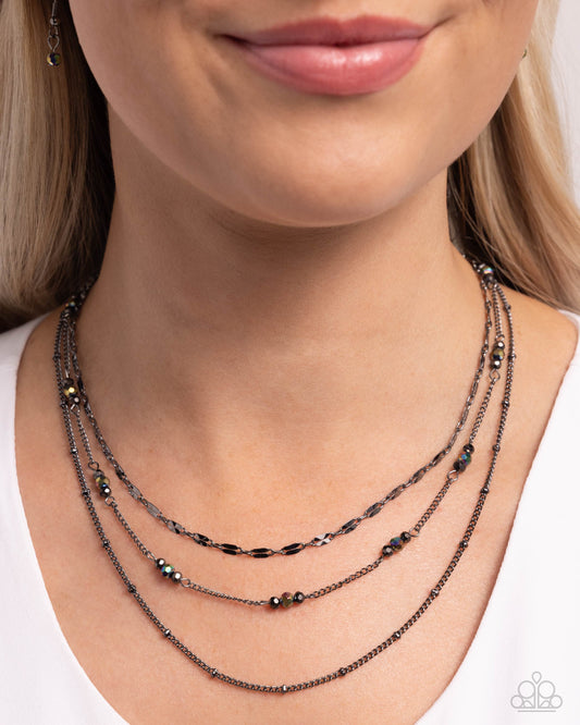 Luxe Layers - Black Gunmetal Chain, Hematite & Oil Spill Bead Multilayer Necklace Paparazzi N2217