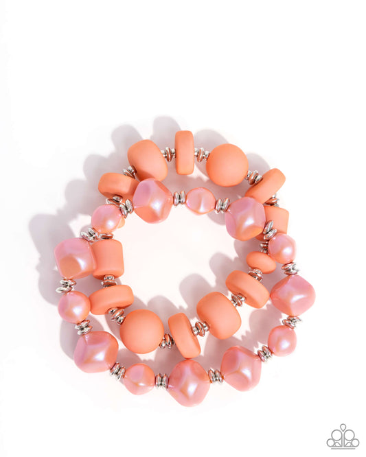 Shape Shifting Season - Orange Desert Flower Acrylic Bead Stretch Bracelet Set Paparazzi B1726