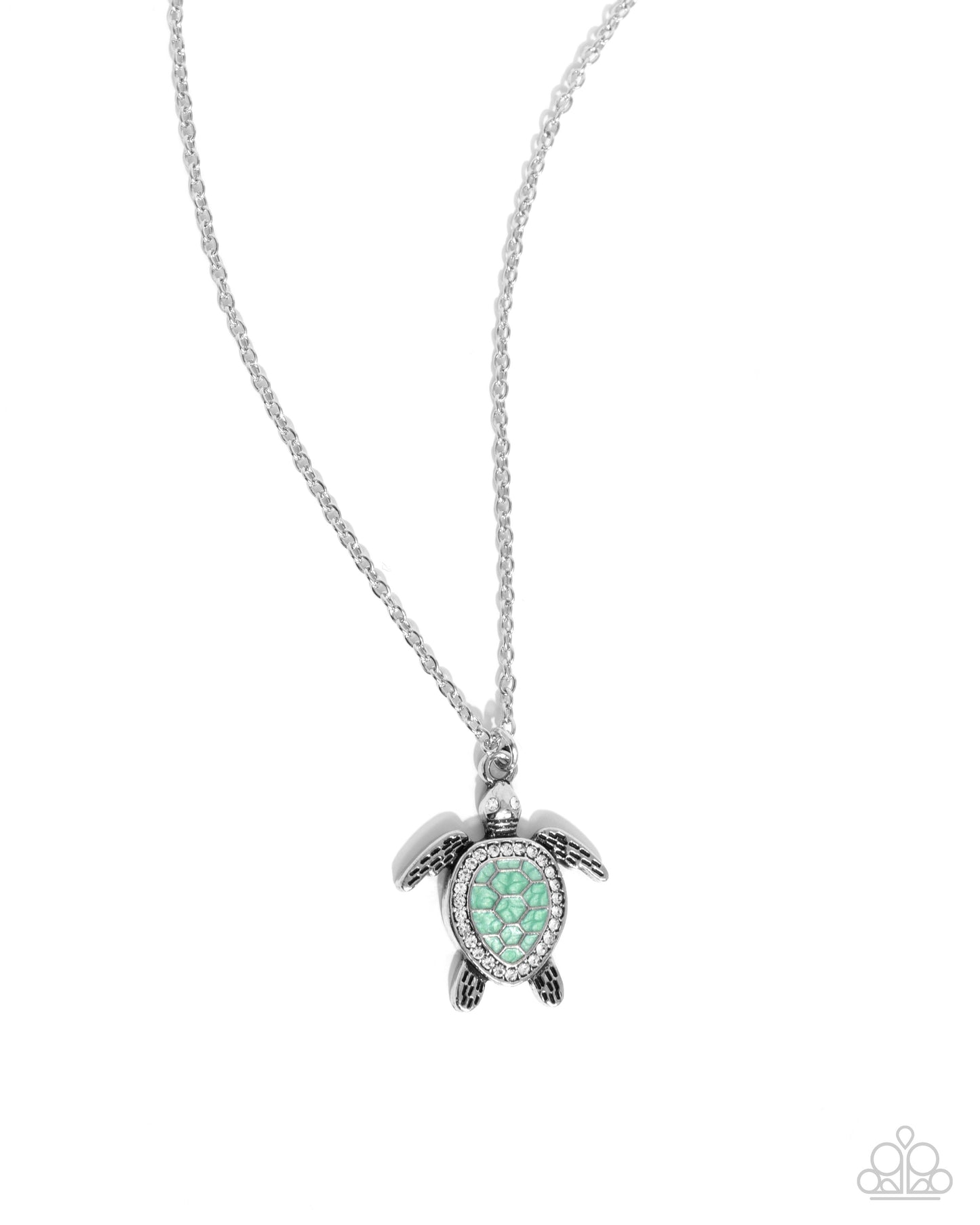 Turtle Tourist - Green - Grass Green Silver Turtle Pendant Life Of The Party Black Diamond Encore Necklace Paparazzi N2888
