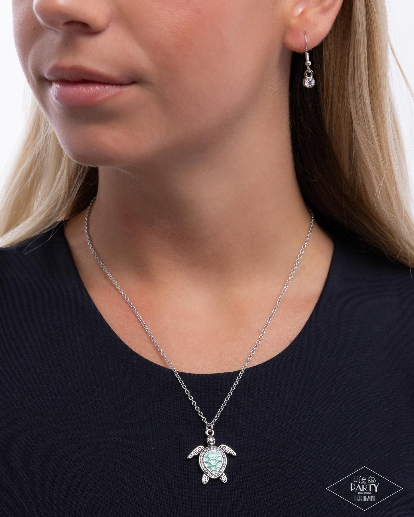 Turtle Tourist - Green - Grass Green Silver Turtle Pendant Life Of The Party Black Diamond Encore Necklace Paparazzi N2888