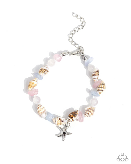 SAND-sational Statement - Pink, Blue, White Stone, Silver Starfish Bracelet Paparazzi B2390