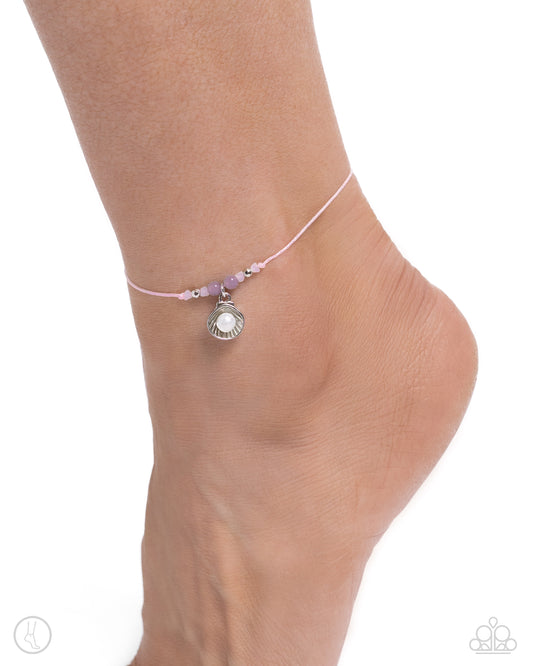 Oyster Overture - Pink- Light Pink Cord Silver Oyster Shell & Pearl Anklet Paparazzi B1547