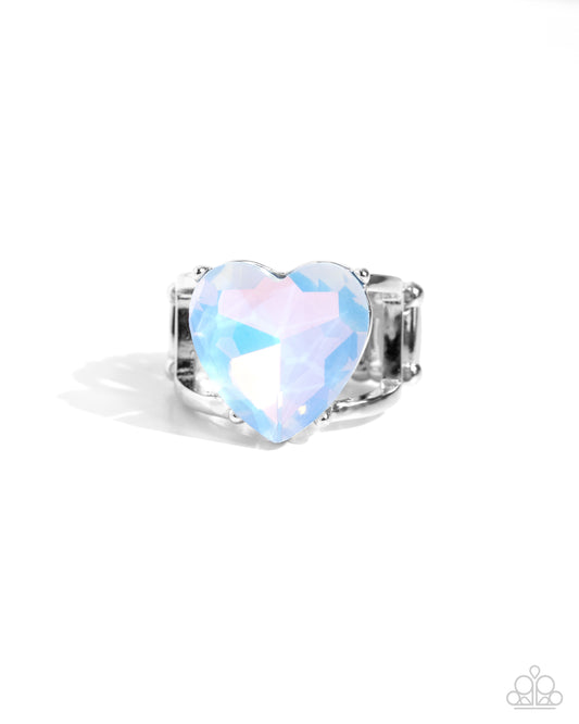 Youthful Yearbook - Blue Opalescent Heart Ring Paparazzi R0862
