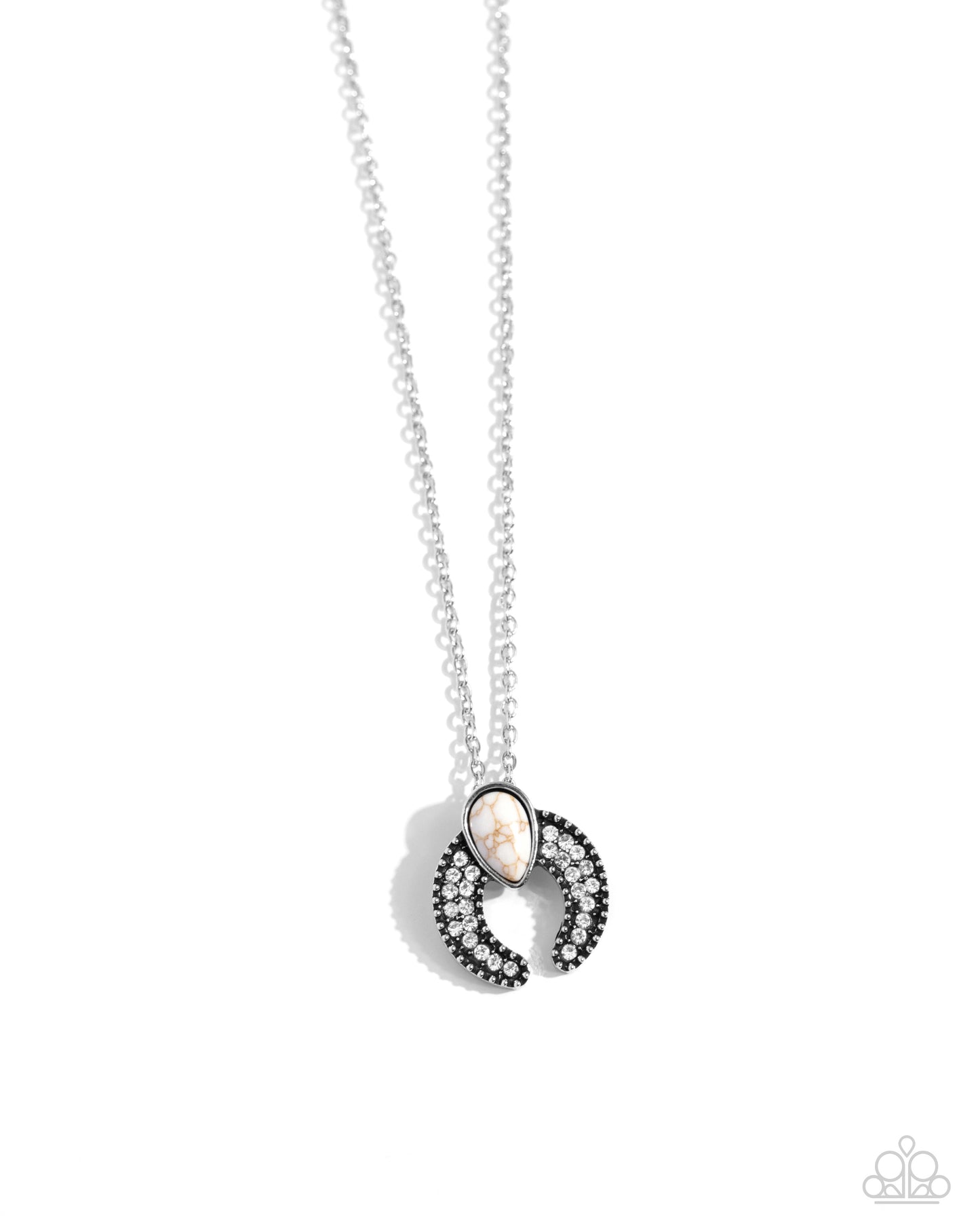 Horseshoe Haute - White Stone & Rhinestone Santa Fe Style Horeshoe Necklace Paparazzi N2703