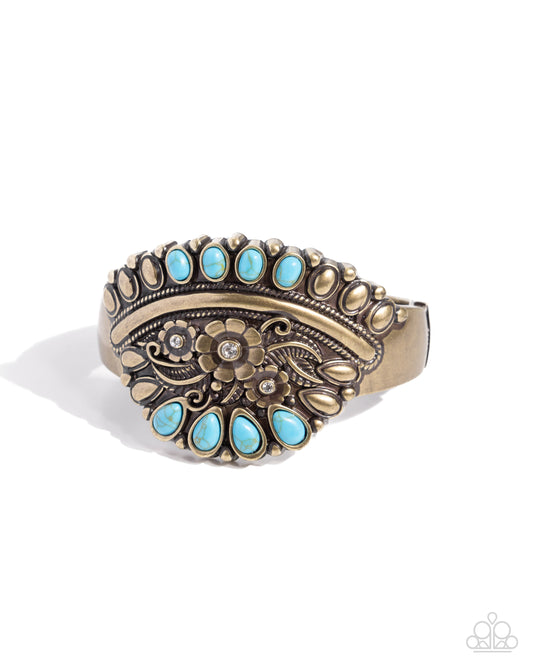 Artisan Age - Brass & Blue Turquoise Stone Thick Cuff Santa Fe Style Bracelet Paparazzi B2238
