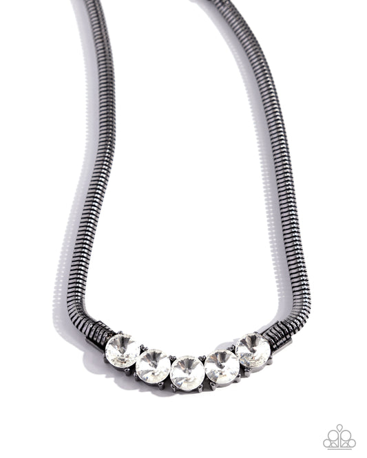 Musings Makeover - Black Gunmetal Thick Chain White Gem Necklace Paparazzi N2308