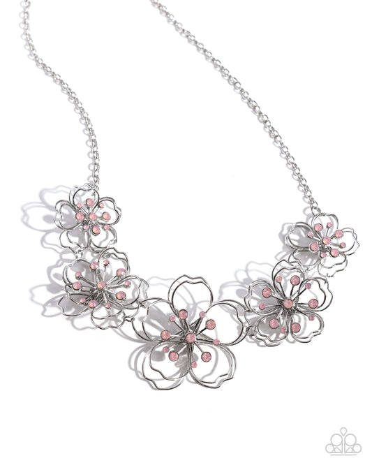 Wiry Wallflowers - Pink, Light Pink Opalescent Rhinestone Flower Necklace Paparazzi N3410