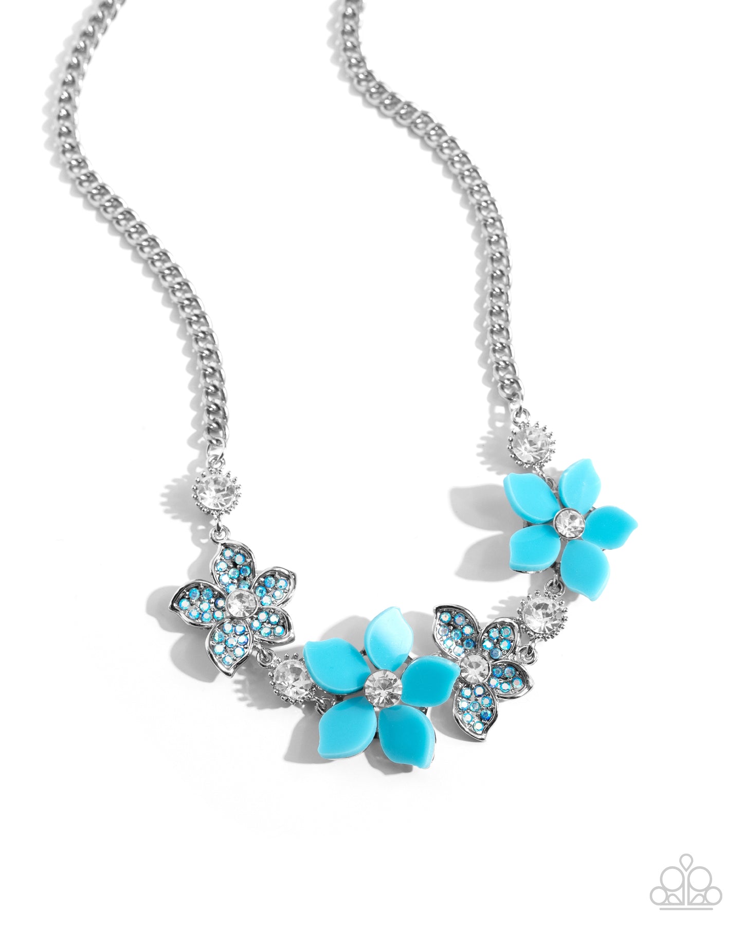 Bouquet Ballad - Blue Capri & Blue Iridescent Rhinestone Flower Necklace Paparazzi