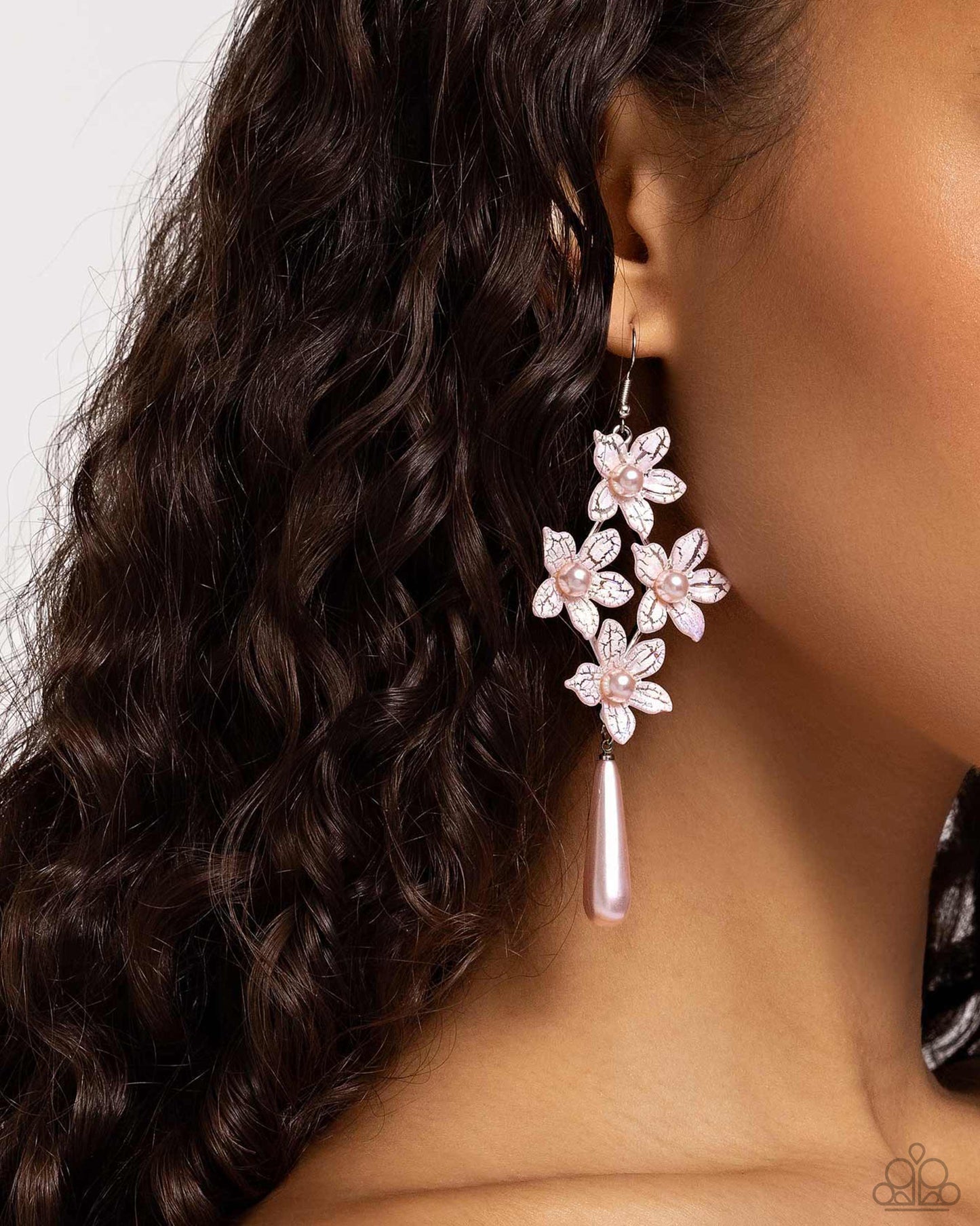 Vintage Veining - Pink - Light Pink Pearl Flower Earring Paparazzi E2497