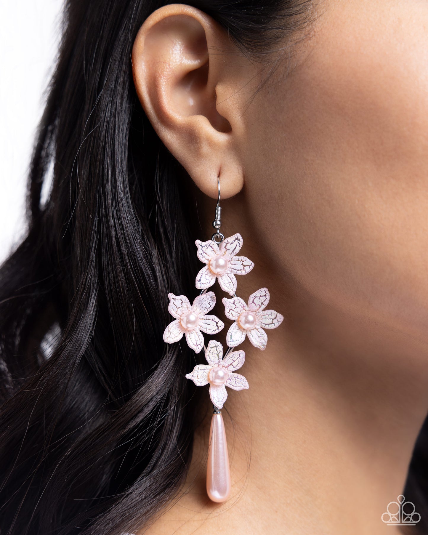 Vintage Veining - Pink - Light Pink Pearl Flower Earring Paparazzi E2497