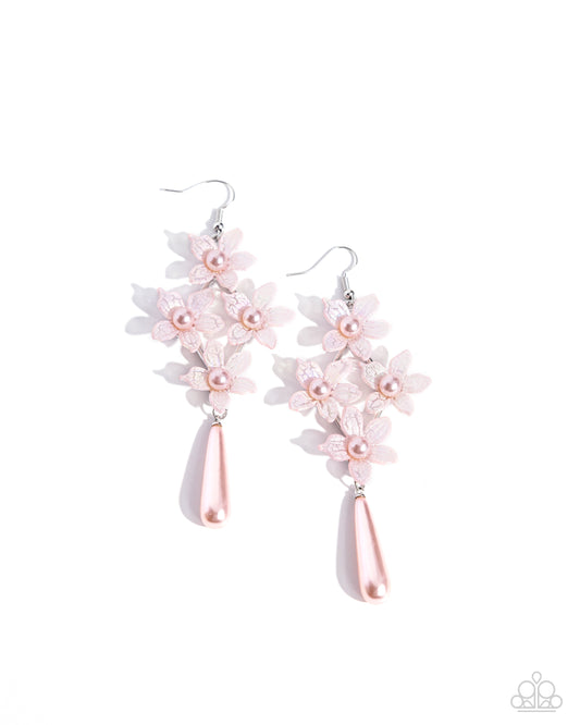 Vintage Veining - Pink - Light Pink Pearl Flower Earring Paparazzi E2497