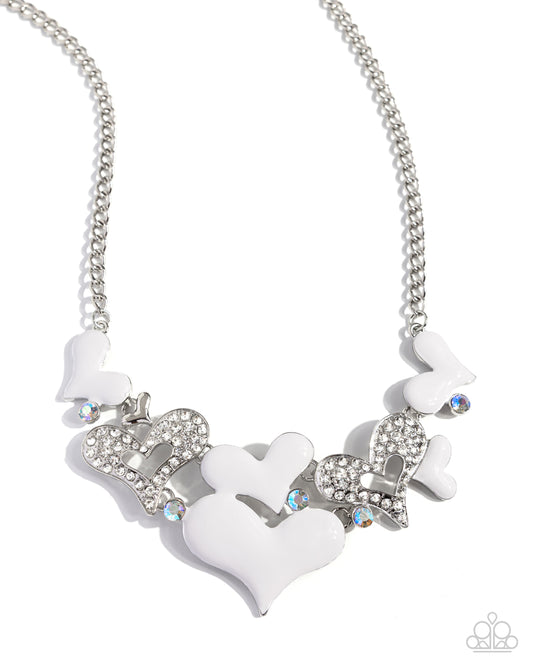 Room in My Heart for More - White Heart & White Rhinestone Heart Necklace Paparazzi N2725