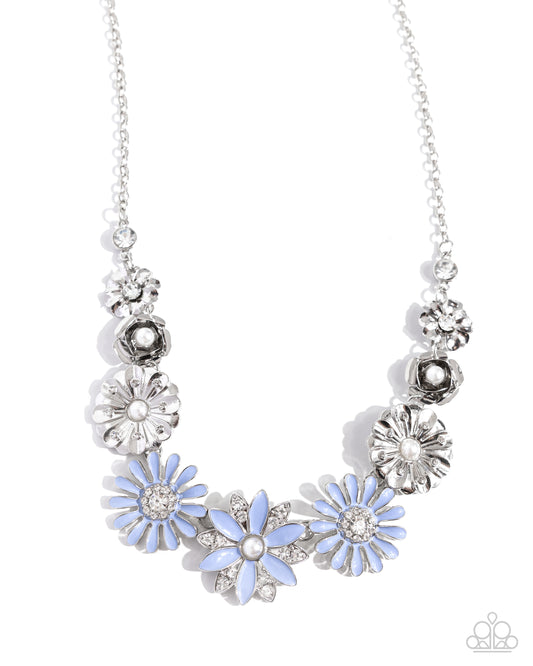 Garden Gesture - Blue Chambray Painted Flower Necklace Paparazzi N3308