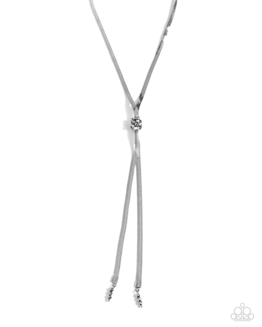 Corporate Cascade - Silver Herringbone Chain & Hematite Bead Tassel Necklace Paparazzi N2399