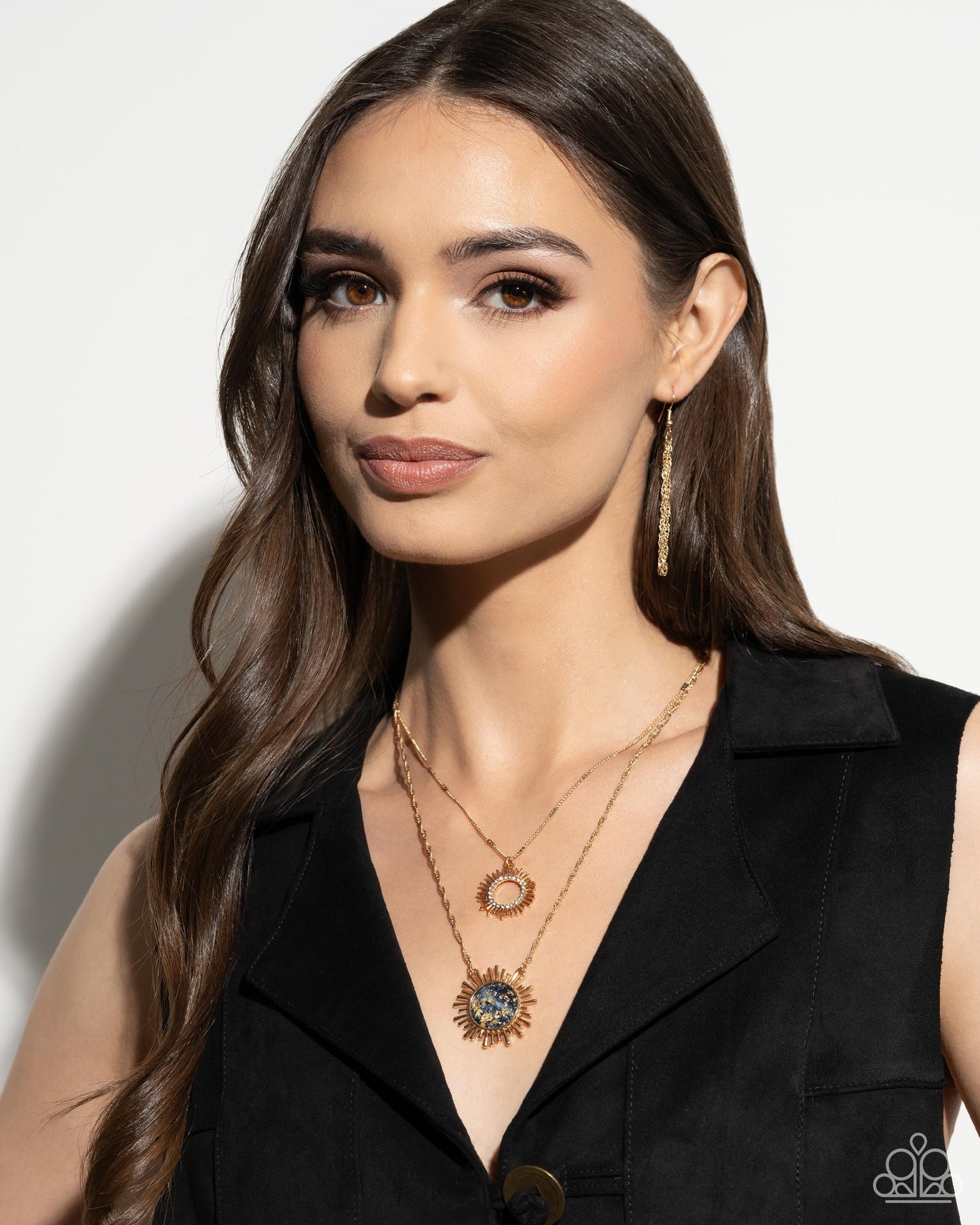 Fairytale Foil - Blue & Gold Sunburst Pendant Necklace Paparazzi N2780