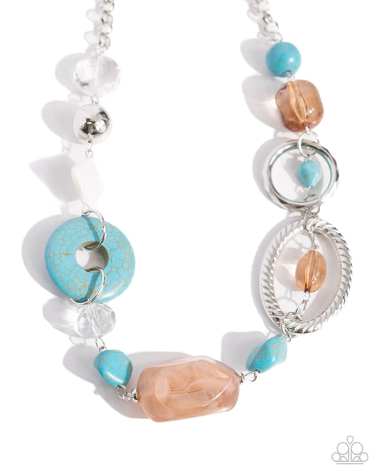 Santa Fe Service - Blue Turquoise, Brush, Silver Bead & Stone Santa Fe Style Necklace Paparazzi N2811