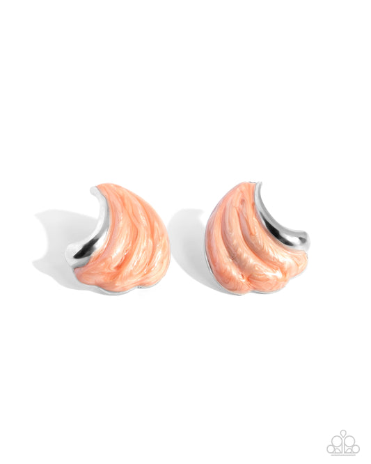 Whimsical Waves - Orange Desert Flower Pearlized Paint Ocean Wave Post Earring Paparazzi E2220