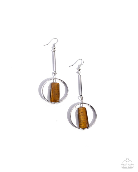 Serendipitous Stones - Brown Tiger's Eye Stone & Silver Earring Paparazzi E2409