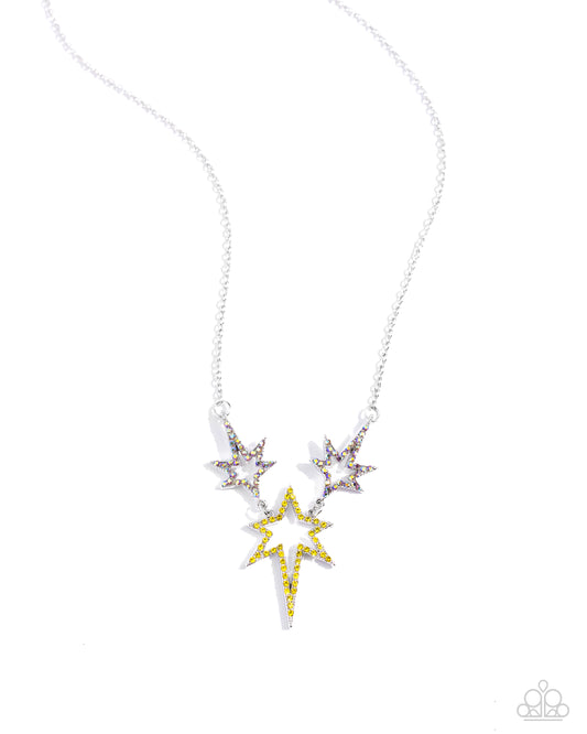 Explosive Exhibit - Yellow Iridescent Rhinestone & Silver Star Necklace Paparazzi N2297