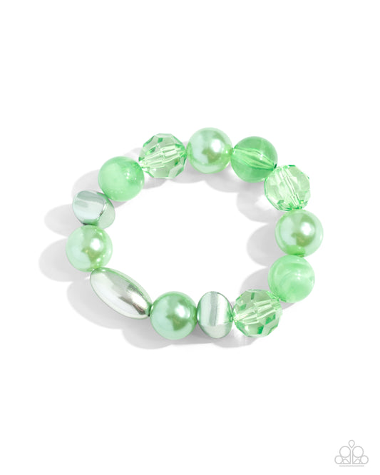 Plentiful Pigment - Green Clear, Glossy Pearl Bead Stretch Bracelet Paparazzi B1840