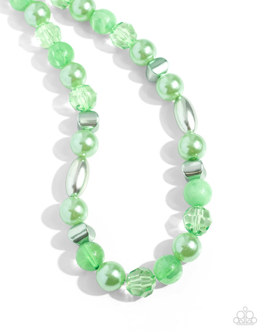 Plentiful Pearls - Green Clear & Glossy Pearl Bead Necklace Paparazzi N2593