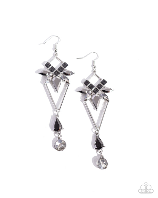 Shoulder-Dusting Shimmer - Silver Light Smoky & Hematite Gem Chandelier Earring Paparazzi E2394