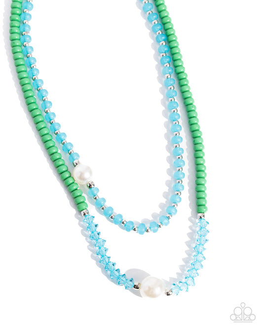 Multicolored Masquerade - Green Mint, Silver, Clear Capri Prism Bead & White Pearl Layered Necklace Paparazzi N2740