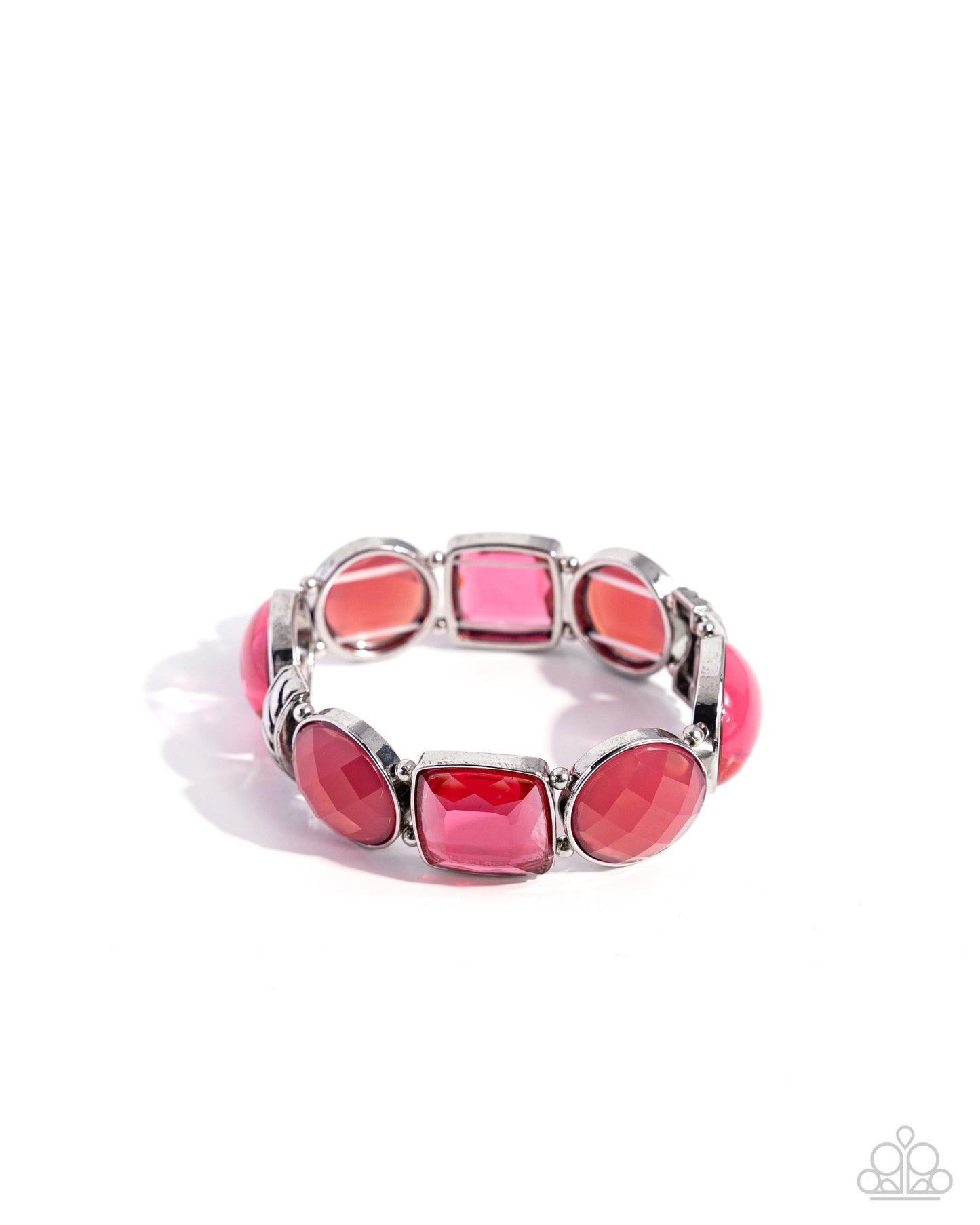 Glassy Generosity - Pink Varied Shades Glassy Square & Circular Gem Stretch Bracelet Paparazzi B2193