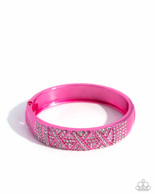 Refulgent Rebel - Pink - Vibrant Metallic Pink & White Rhinestone Hinge Bracelet Paparazzi B1917