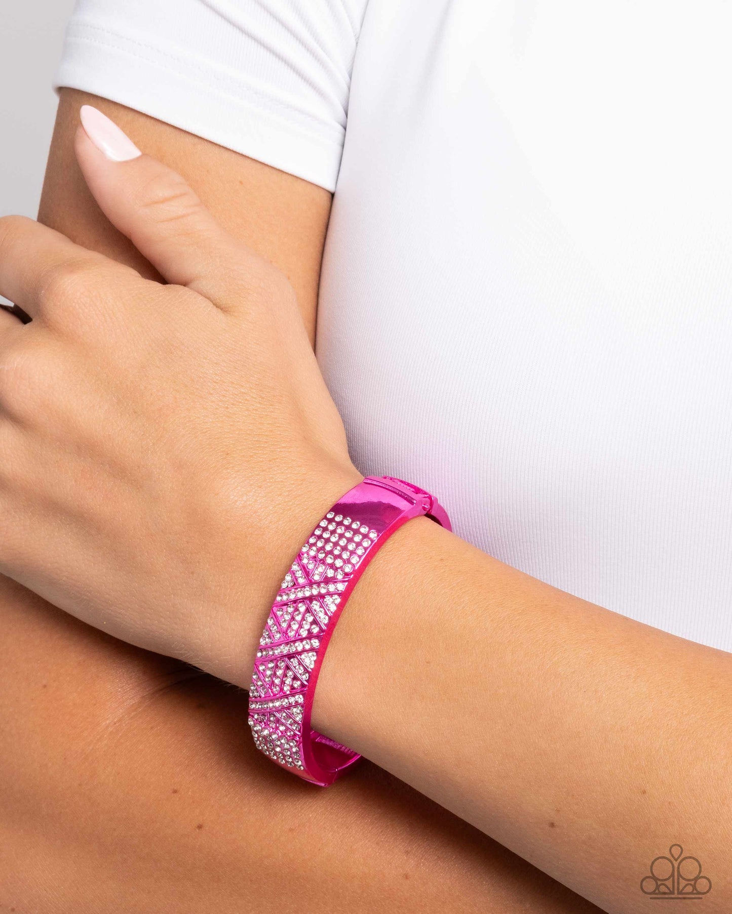 Refulgent Rebel - Pink - Vibrant Metallic Pink & White Rhinestone Hinge Bracelet Paparazzi B1917