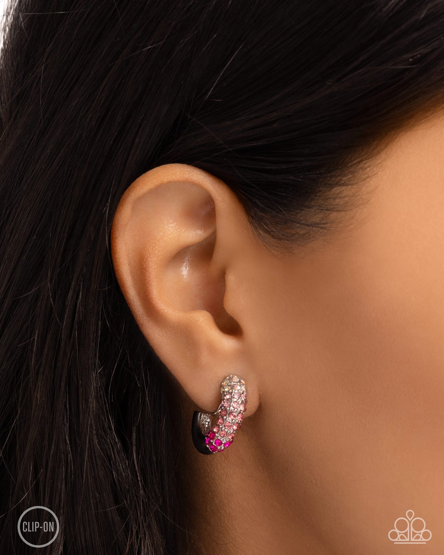 Ombré Observer - Pink Ombre - Light Pink To Fuchsia Rhinestone Clip On Earring Paparazzi E2326