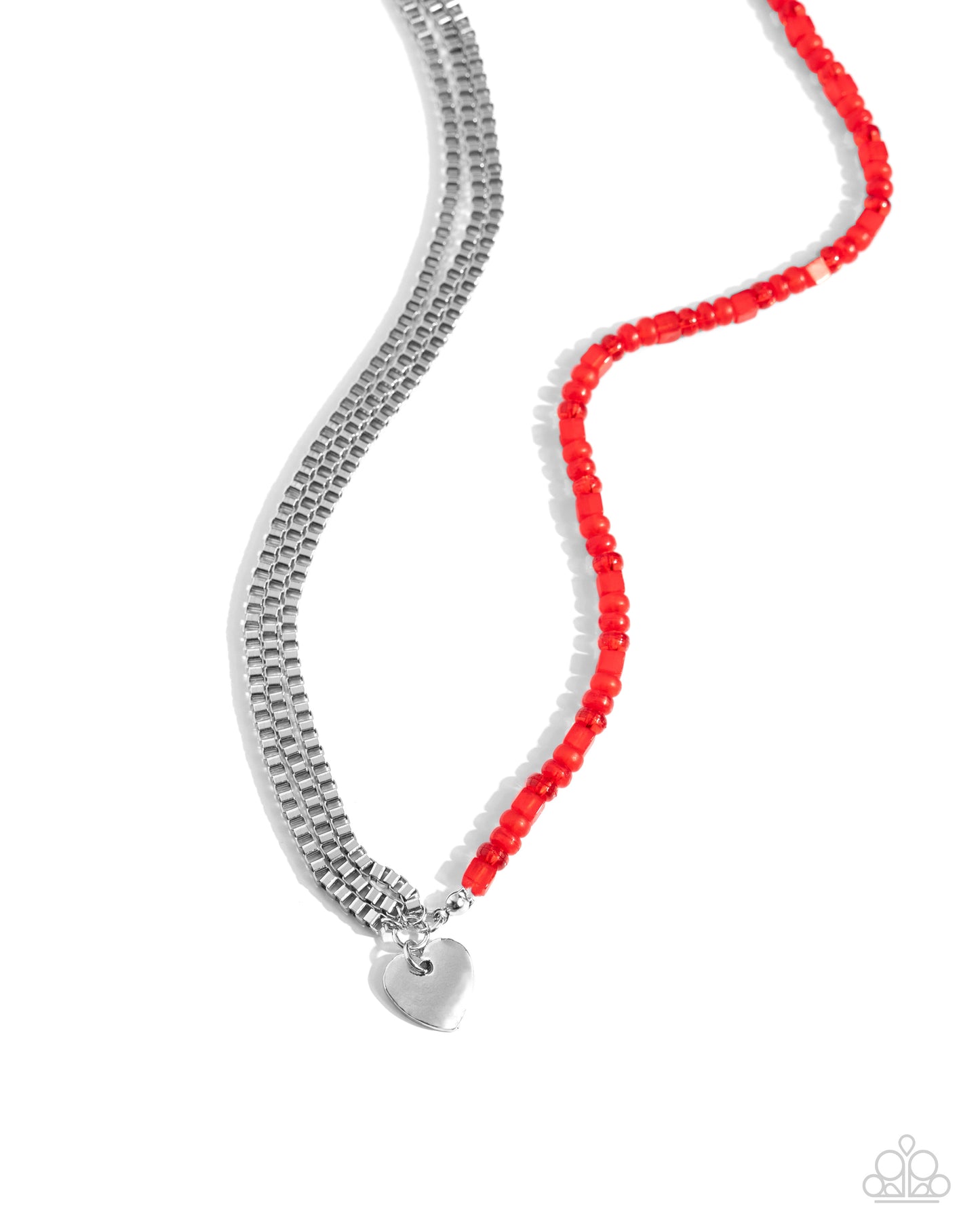 Squared Sweetheart - Red Bead, Silver Box Chain & Heart Necklace Paparazzi N2758