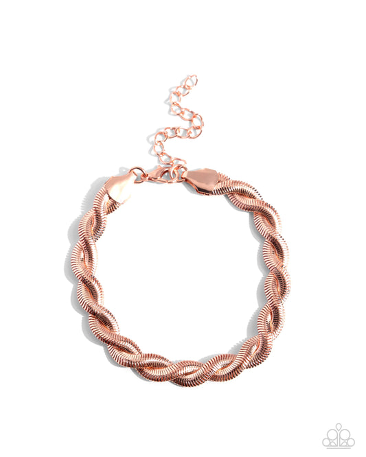 Tasteful Twists - Copper - Shiny Copper Snake Twist Chain Bracelet Paparazzi B1962