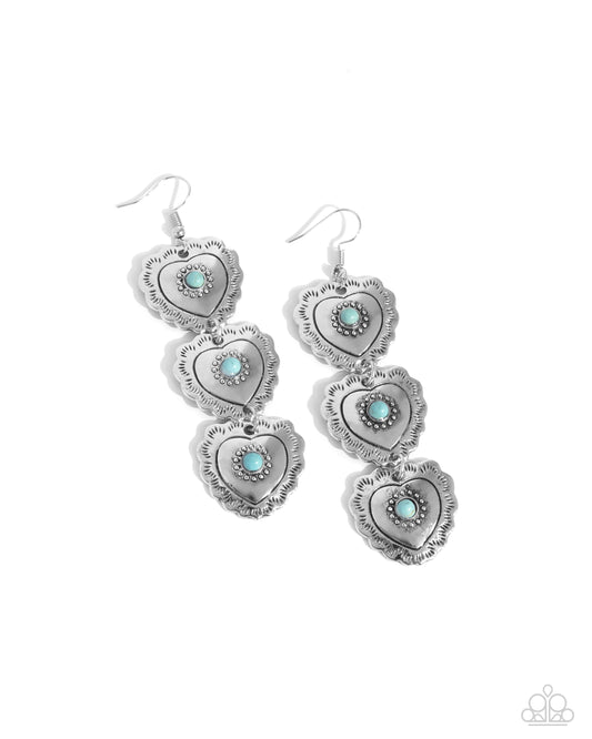 Vintage Allure - Blue Turquoise & Silver Heart Santa Fe Style Earring Paparazzi E2630