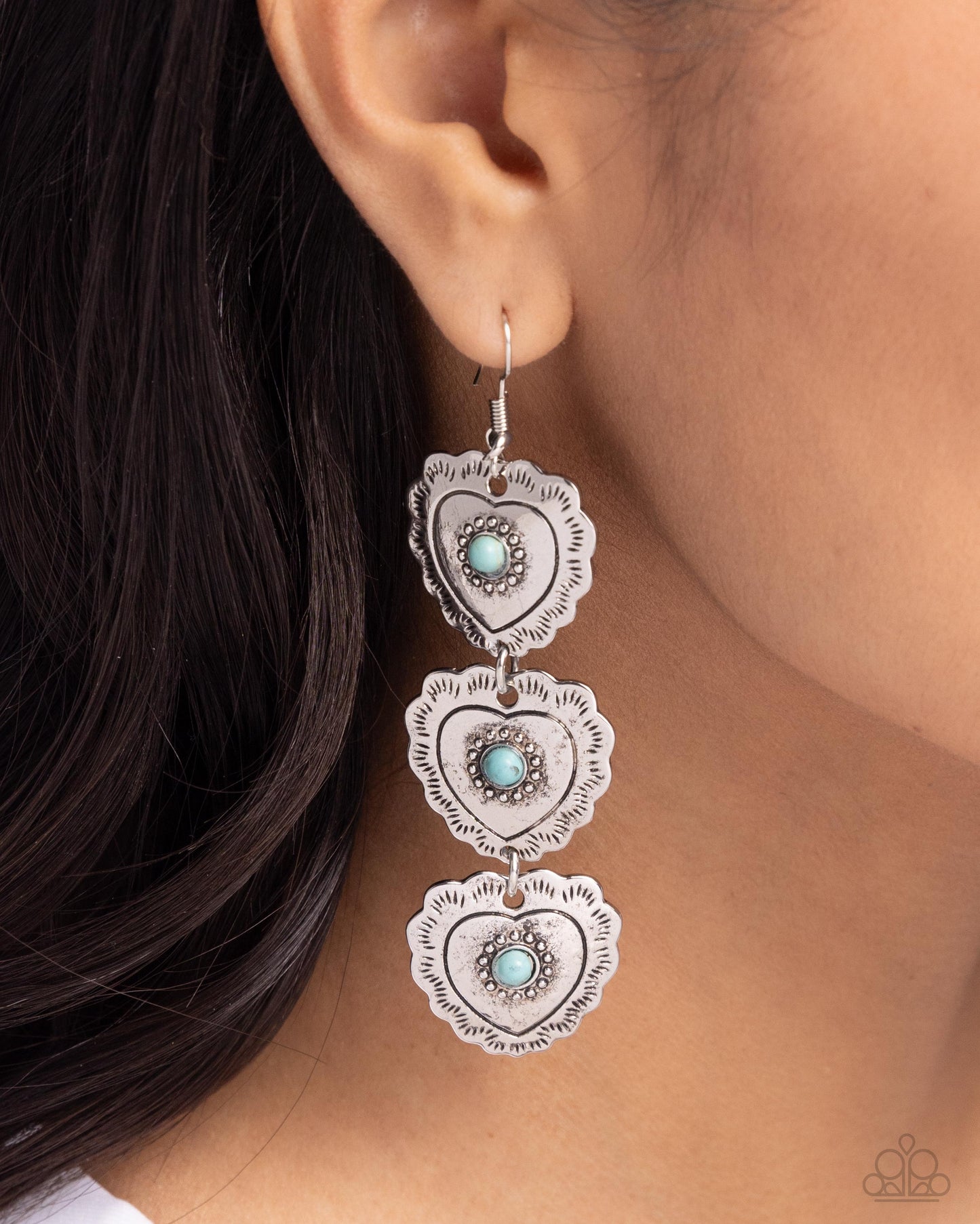 Vintage Allure - Blue Turquoise & Silver Heart Santa Fe Style Earring Paparazzi E2630