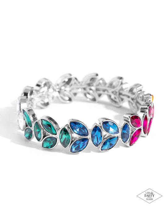 Paparazzi Gilded Gardens - Multicolored Rainbow Rhinestone Stretch Bracelet Life Of The Party Pink Diamond Encore B1593