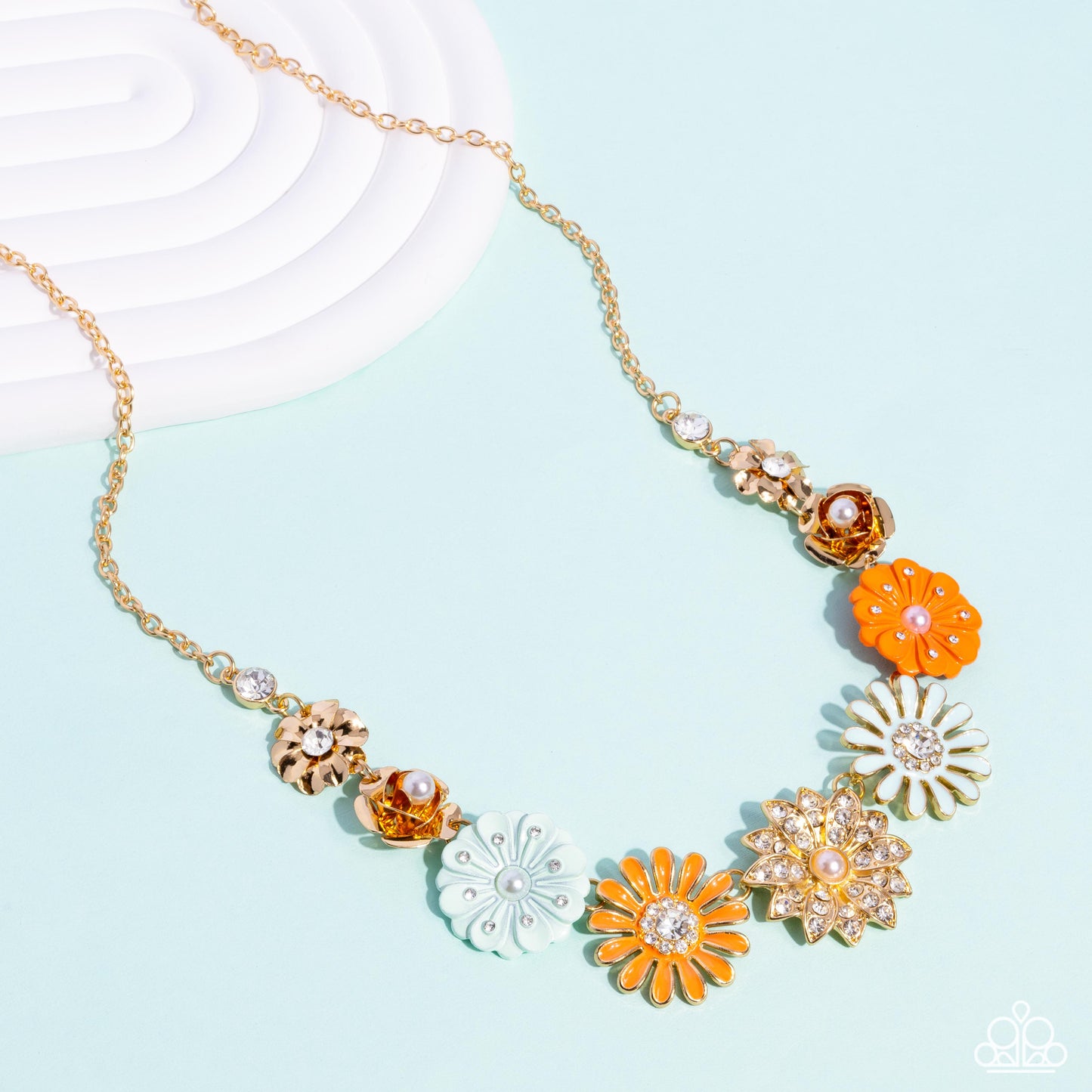 Garden Gesture - Multi Desert Flower Painted & Gold Edging Flower Necklace July 2024 Life Of The Party Paparazzi N2638