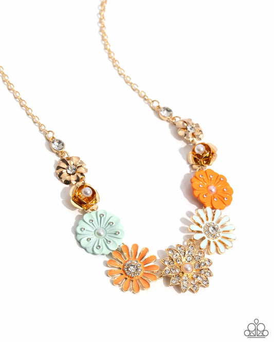 Garden Gesture - Multi Desert Flower Painted & Gold Edging Flower Necklace July 2024 Life Of The Party Paparazzi N2638