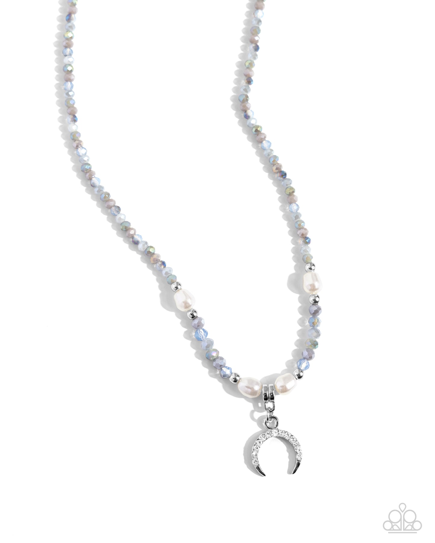 Trendy Trenchant - Silver White Rhinestone Crecent Moon Necklace Paparazzi N2805