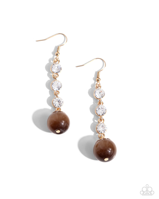 Classy Cadence - Brown Topaz Bead & White Gem Earring Paparazzi E2322
