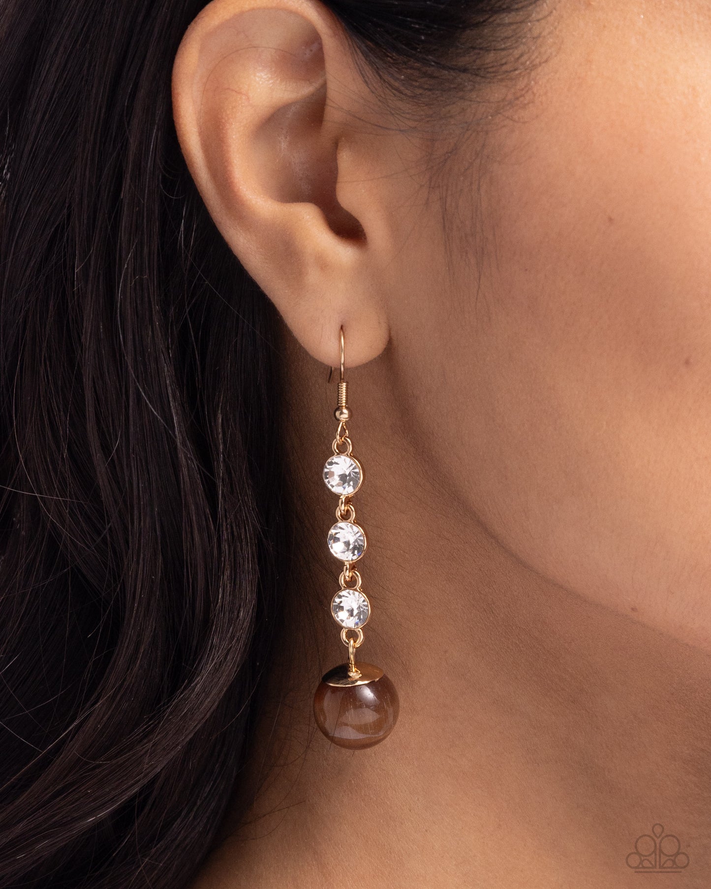Classy Cadence - Brown Topaz Bead & White Gem Earring Paparazzi E2322