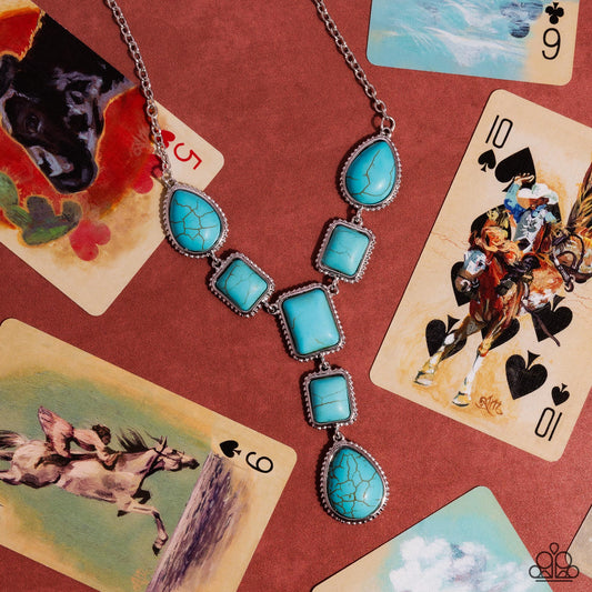 Defaced Deal - Blue Turquoise Stone Santa Fe Style Necklace Paparazzi