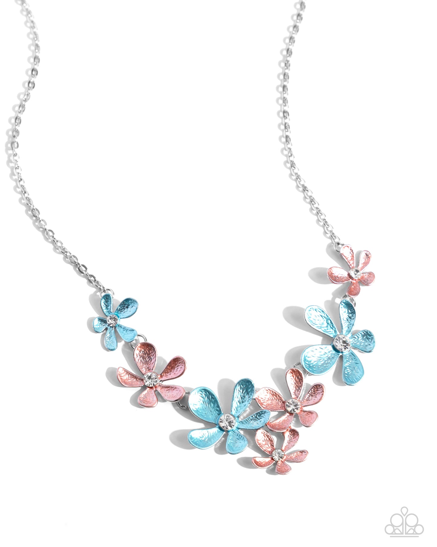Reflective Rundown - Blue Capri, Desert Flower & White Rhinestone Flower Necklace Paparazzi N2401