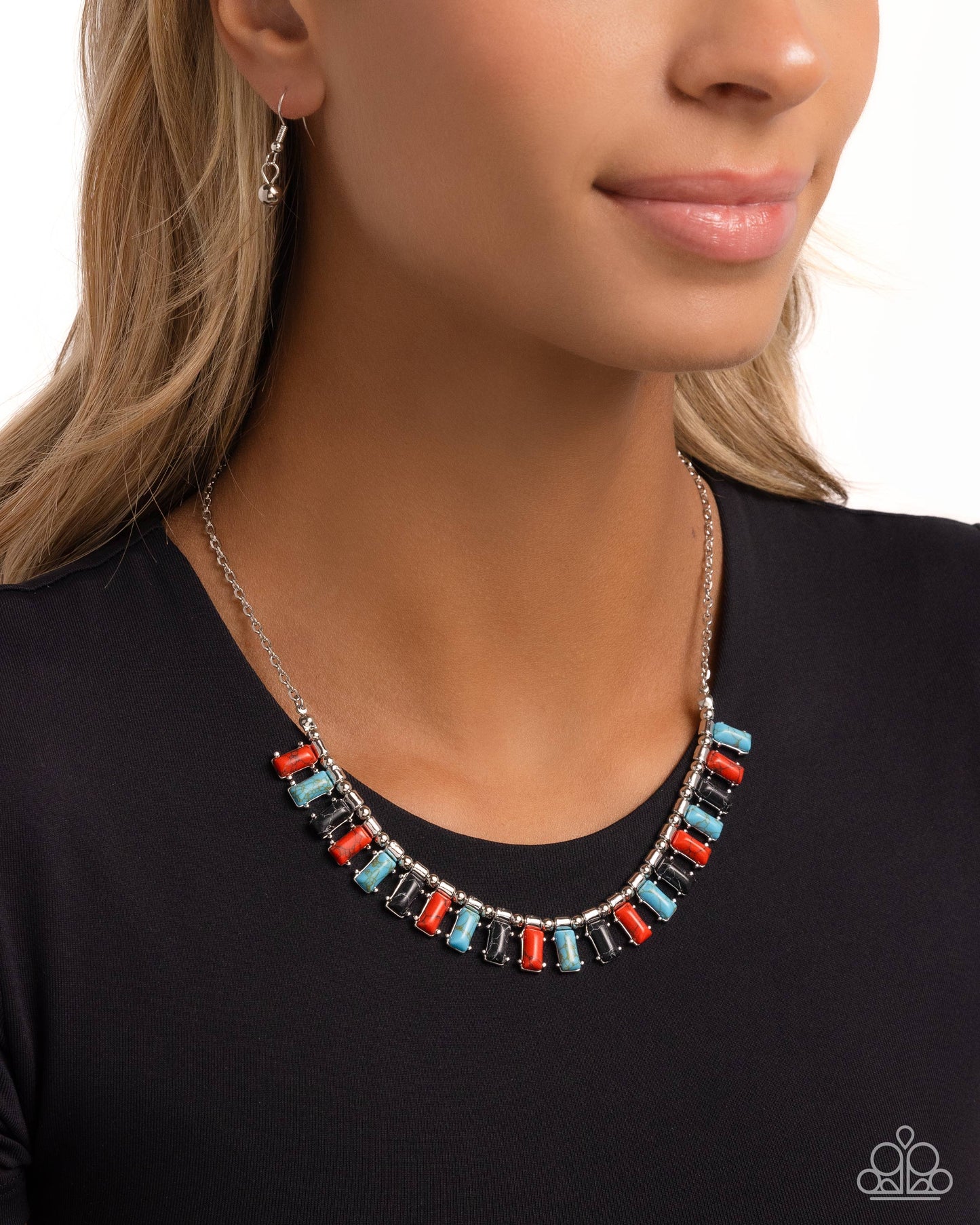Stony Shimmer - Red, Turquoise & Black Stone Santa Fe Style Necklace Paparazzi N2739