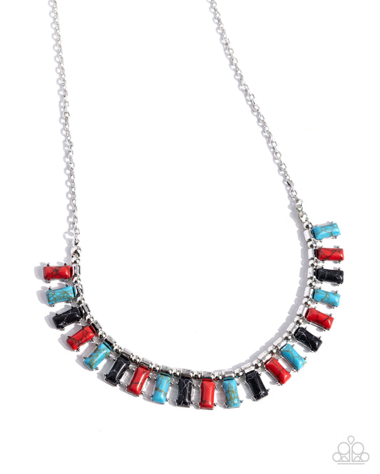 Stony Shimmer - Red, Turquoise & Black Stone Santa Fe Style Necklace Paparazzi N2739