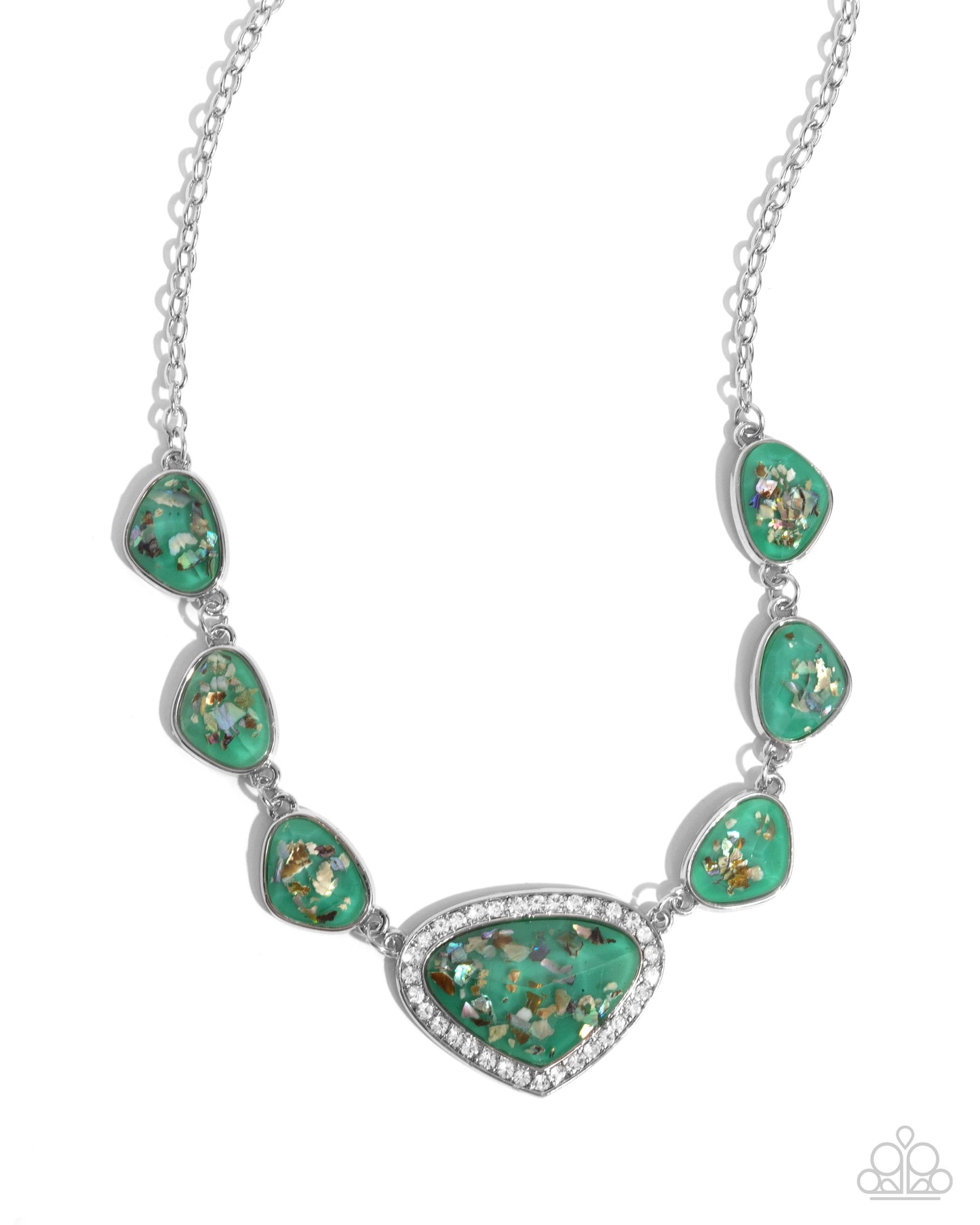 Discreet Dazzle - Green Mint Painted Frames & Flecks of Iridescent Shell Like Accent Necklace Paparazzi N2736