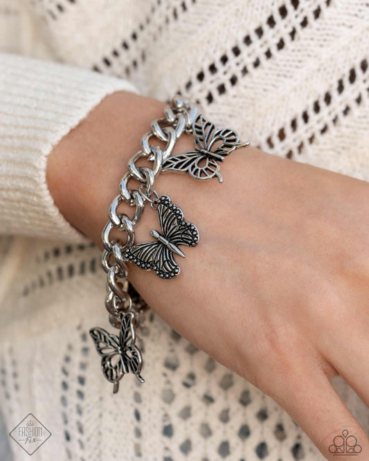Aerial Ambience - Silver Curb Chain Butterfly Bracelet Simply Santa Fe Fashion Fix may 2024 Paparazzi