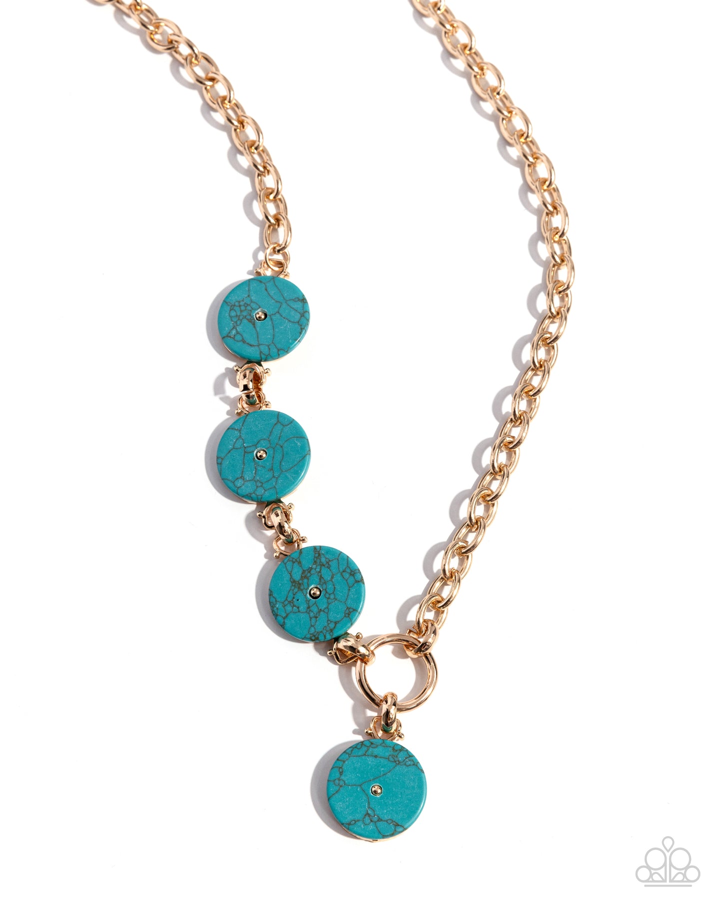 Savory Stone - Gold & Blue Turquoise Marbled Stone Necklace Paparazzi