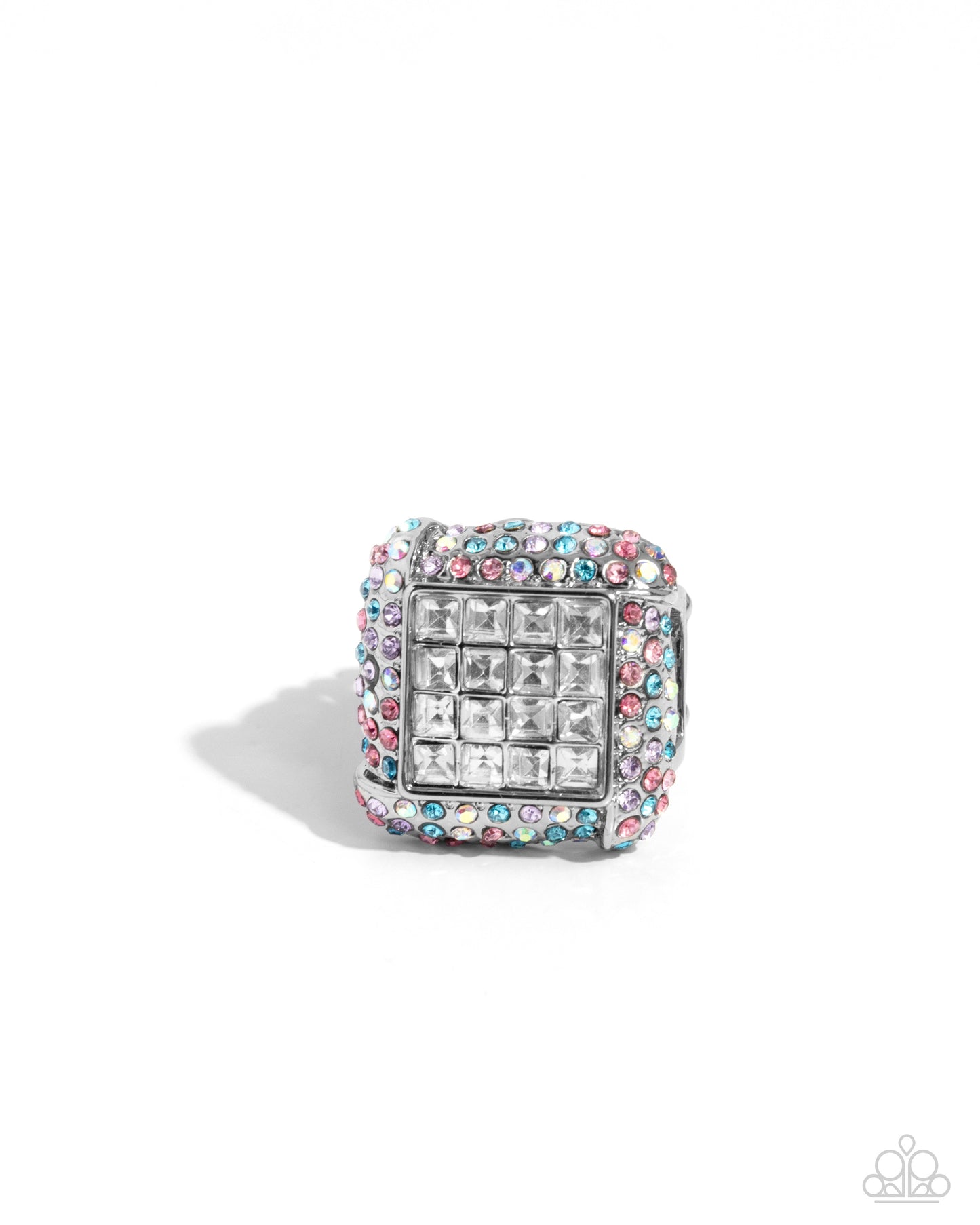 Medium SQUARE - Multi Colored & Iridescent Rhinestone Ring Paparazzi R0839